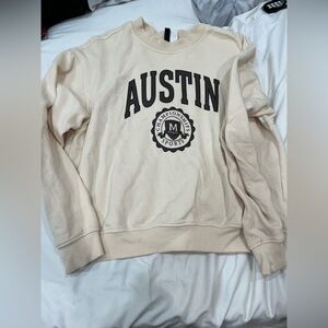 Divided Cream Crewneck Sweater with Black Print